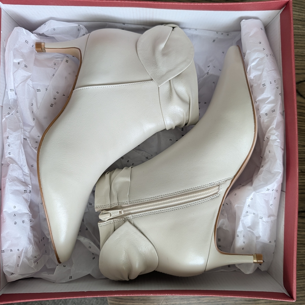 Maeve Ivory Pointed-Toe Ankle Booties